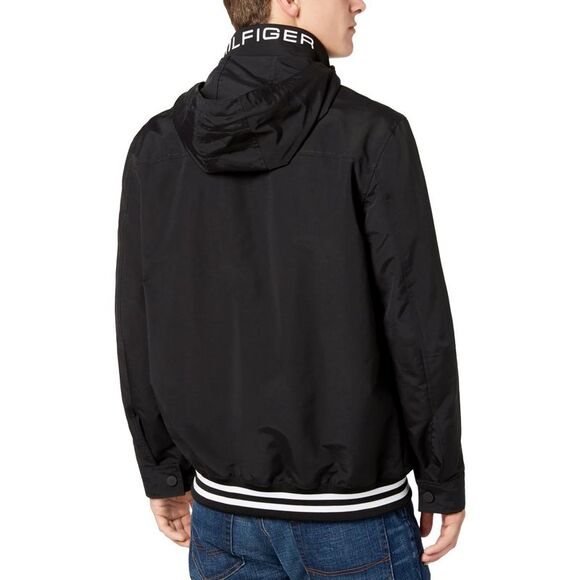 Tommy Hilfiger Mens Regatta Black Hooded Coat Bomber Jacket Outerwear NWT - Picture 2 of 2